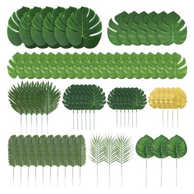 70 piezas Hojas de Palma Simuladas Decorativas Prácticas 10 Tipos Set de Hojas de Selva Falsas para el Hogar