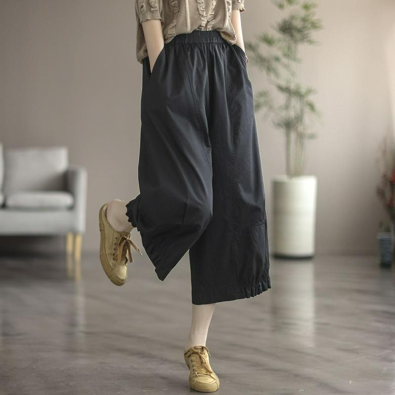Summer Literary Retro Cotton Cropped Casual Pants Women's Summer Large Size All-match Age-reducing Wide-leg Pants