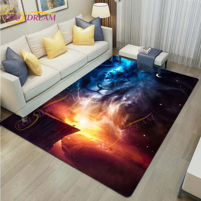 3D Lion Tiger Rug Beautiful Lion Face Rug Modern Carpets for Living Room Area Rug Non Slip Floor Rug Wild Cat Glare Rug Play Mat