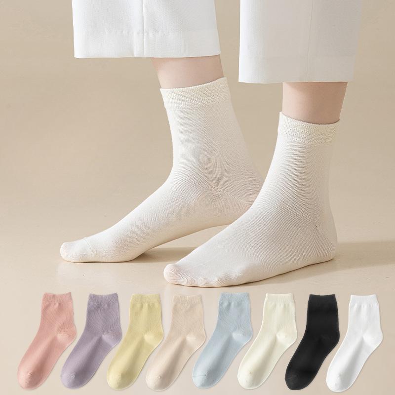 Women's Autumn Pure Color All Purpose Breathable Boneless Cotton Socks