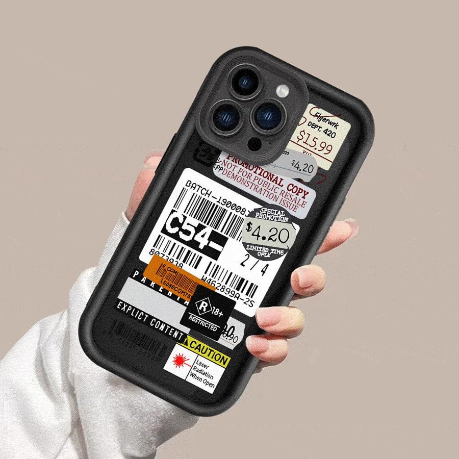 Stickers Collage Code Label Case For Apple iPhone 17 16 15 14 13 12 11 Pro Max 17 Air 16E XS X XR 7 8 Plus Soft Phone Back Cover