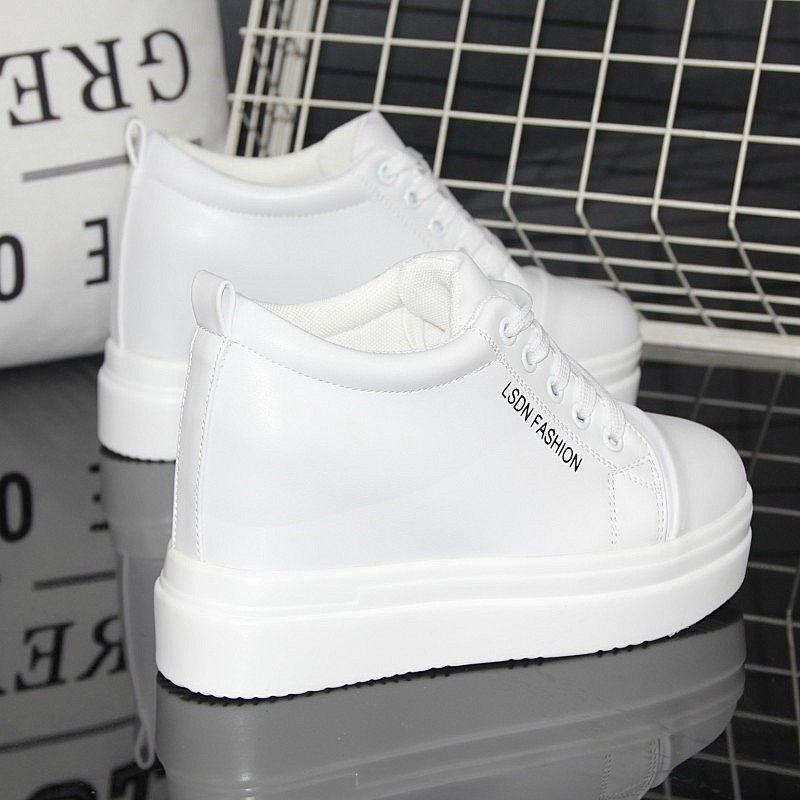 Fashion Women Breathable Sneakers Increased Platform Shoes 10CM Casual Footwear Leisure Leather White Vulcanize Shoes