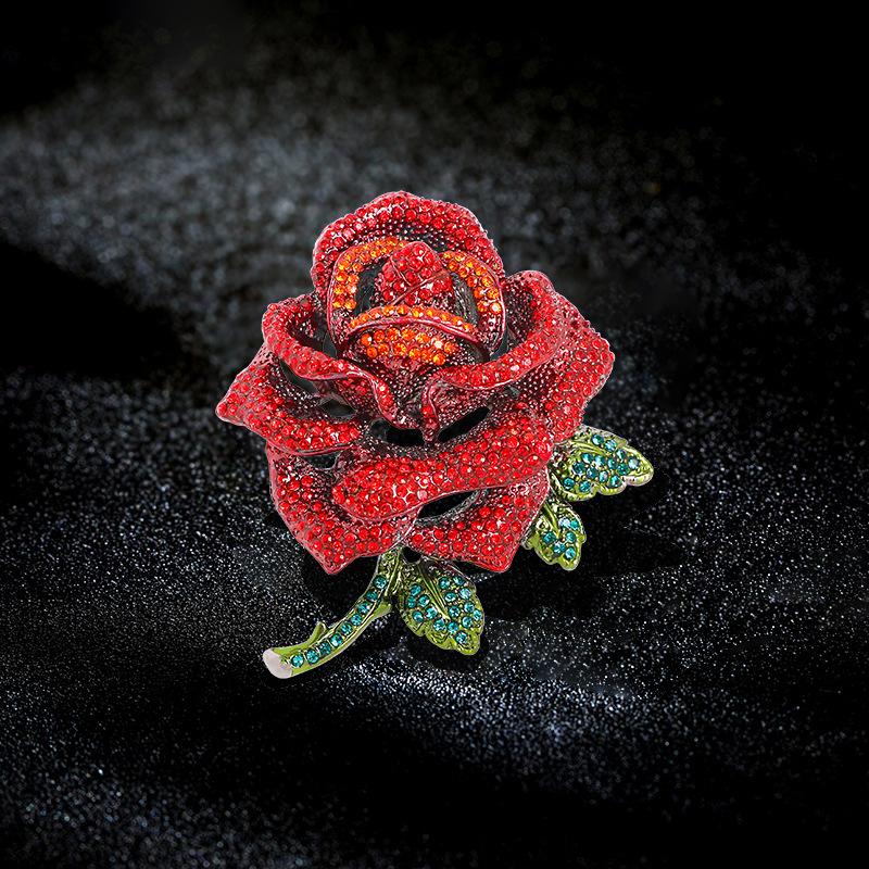 Flat Creative Heavy Industry Wind Rose Brooch Retro National Style Rhinestone Flower Pin Blazer Corsage