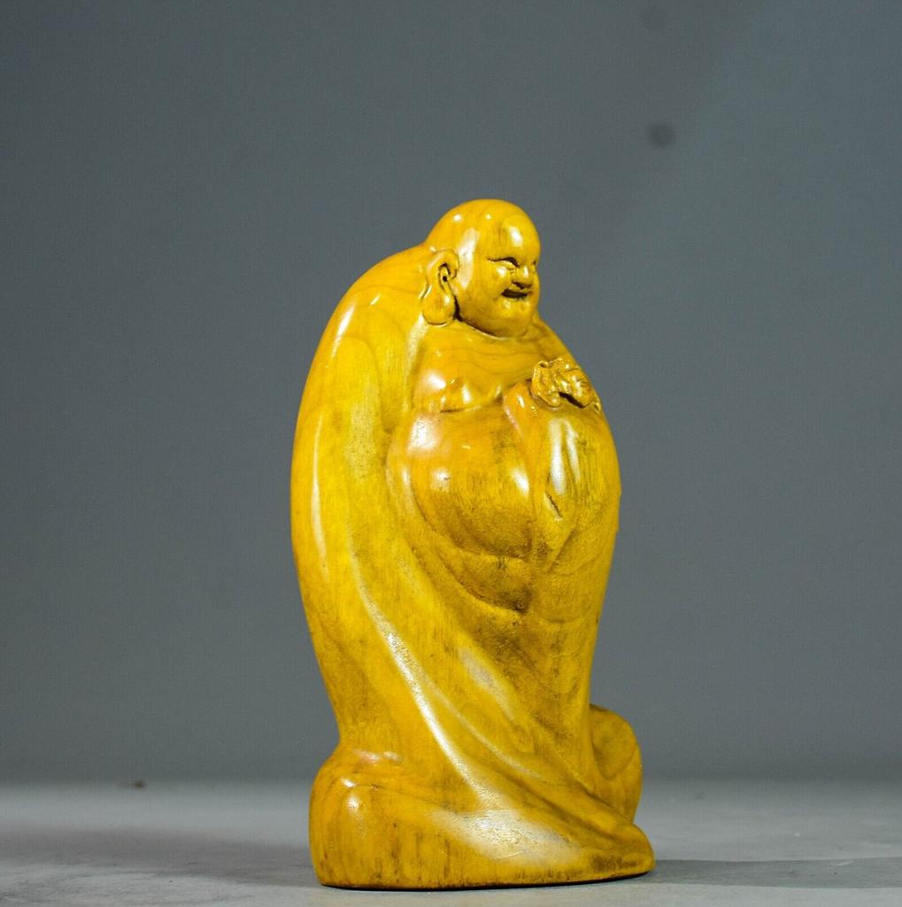 Chińska Rzeźbiona Drewniana Statua Buddy Figurki Buddy Maitrei Drewniana Sztuka