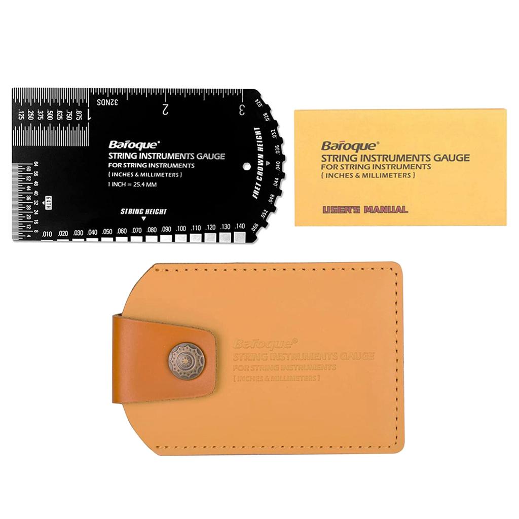 Guitar String Action Gauge Ruler Set Up Gauge Multifunctional Fret Rocker Luthier Tool with Leather Case, Precise Etched