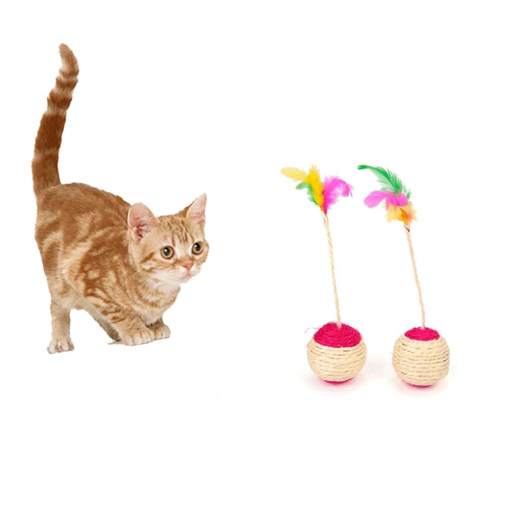 1 STK Haustier Katze Spielzeug Bunt Feder Decke Ball Krallen Schleifen Interaktiver Spielball Katzenspielzeug Sisal Federball