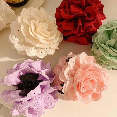 Spitze Blume Haarspange Feder Haarspangen Rutschfeste Kieferklemme Mädchen Stoff Klaue Pferdeschwanzhalter Damen Kopfschmuck