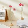 Glass Tube Vase with Wood Base Minimalist Flower Vase Single Stem Flower Vase for Flower Cuttings Home Table Centerpiece Office Desk