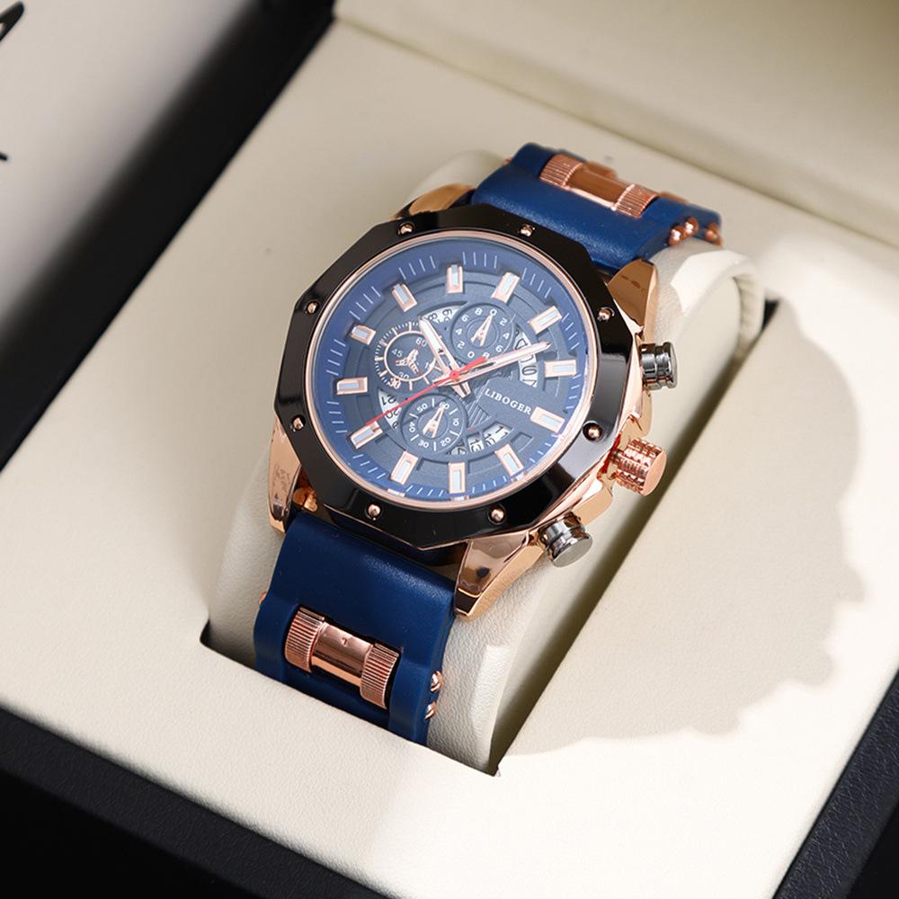 3-Piece Men'S Watch Classic Round Dial Fashion Silicone Quartz Men'S Watch Set