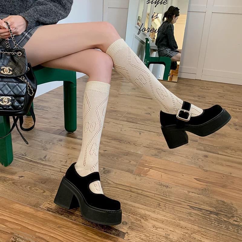 Fashion 9CM High Heel Women Mary Jane Shoes Fashion Belt Buckle 2025 Spring Autumn Platform Single Shoes