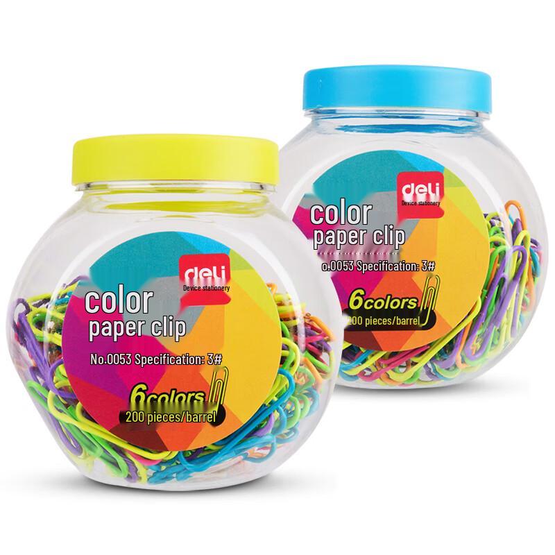 Deli 0053 Colorful Paperclips, 3 Barrels