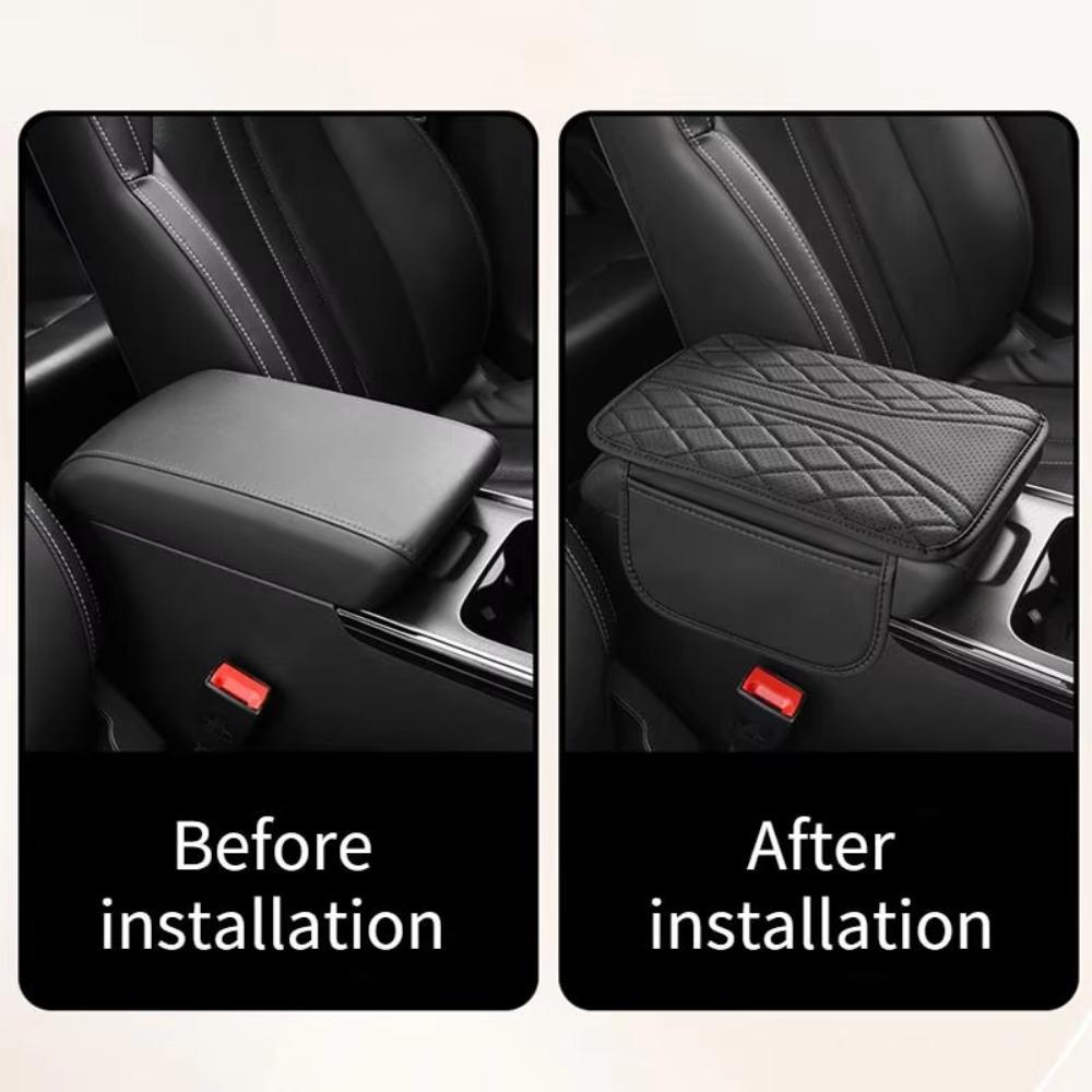 Multi-Functional Armrest Storage Bag PU Leather Car Armrest Pad  Car Interior