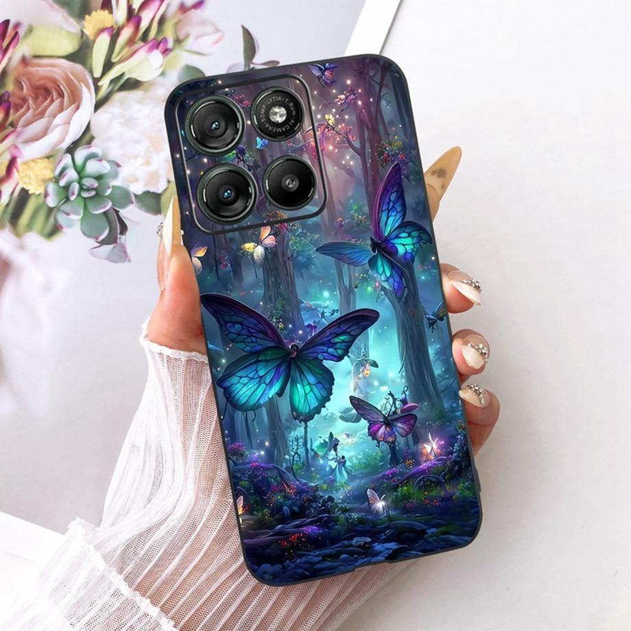 Etui do Motorola Moto G17 Power G15 Power MotoG15 Miękki Czarny Silikonowy Pokrowiec Malowanie Kwiatowe Motyl Smok Kot Funda