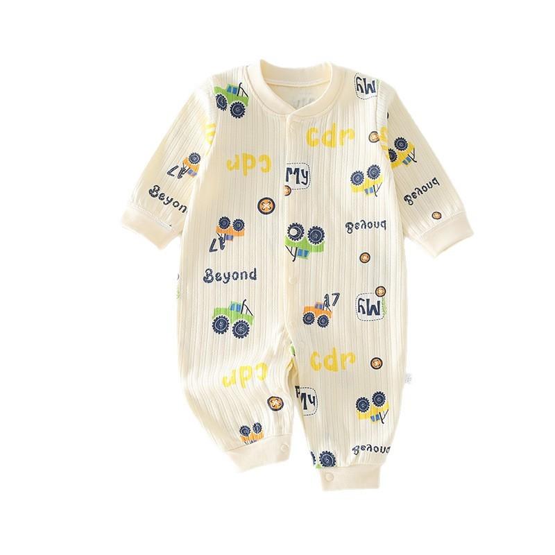 Baby-Strampler mit Langarm, Bären-Hase-Auto-Zitronen-Print, aus Baumwolle, für Neugeborene und Säuglinge