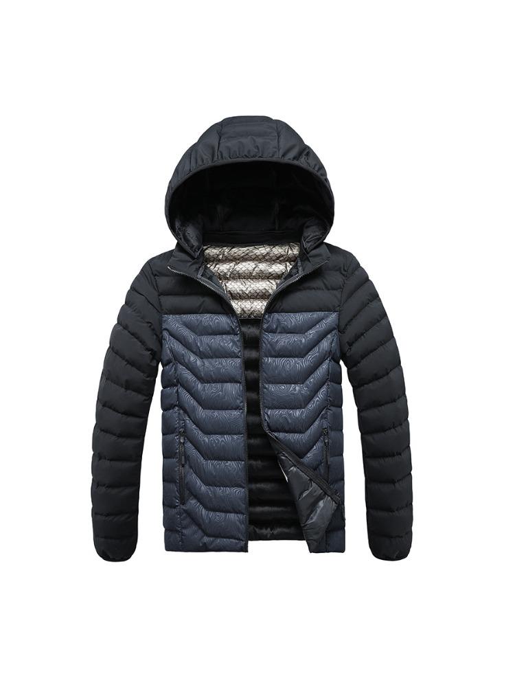 Light Cotton Jacket Men's Models Winter Crash Colour Full Print Removable Cap Thickened Hooded Comfortable and Versatile Jacket Men