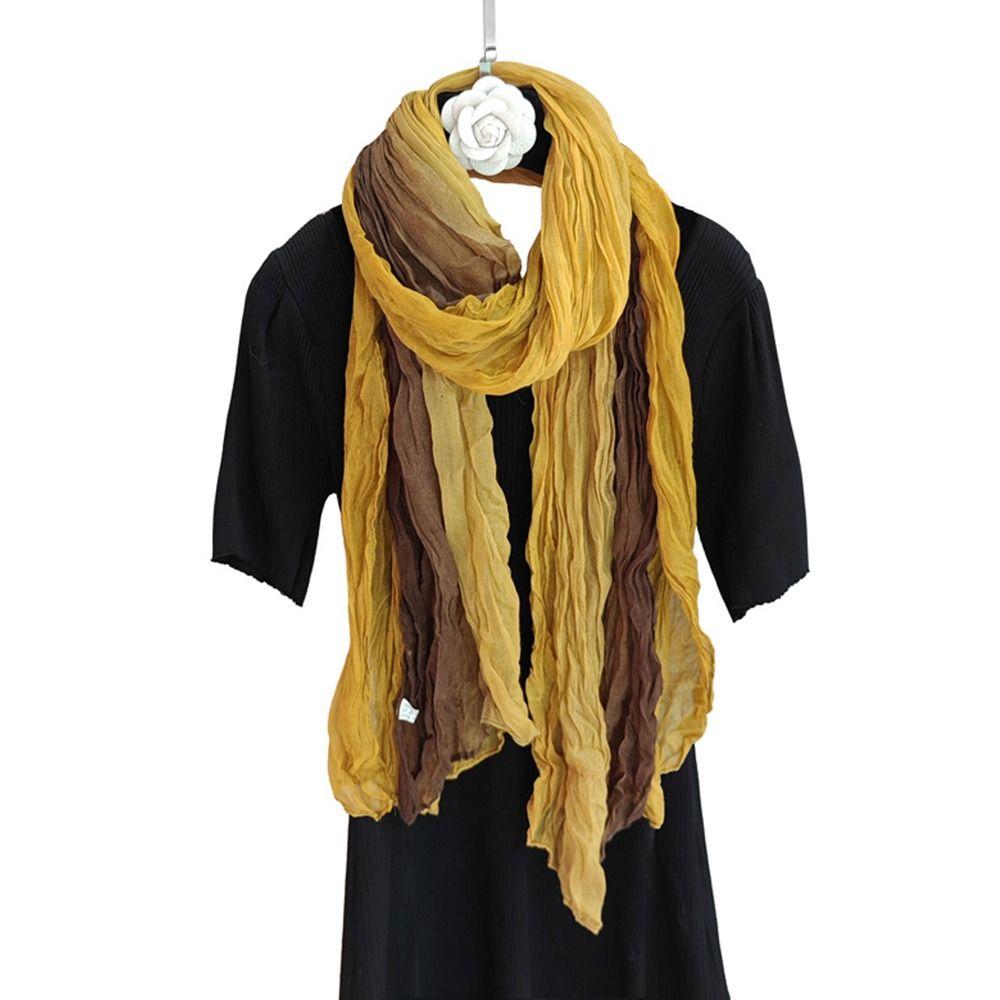 Gradient Blue Fold Shawl Soft Retro Cotton Hemp Scarf Fashionable Trend Sunscreen Scarf  Women