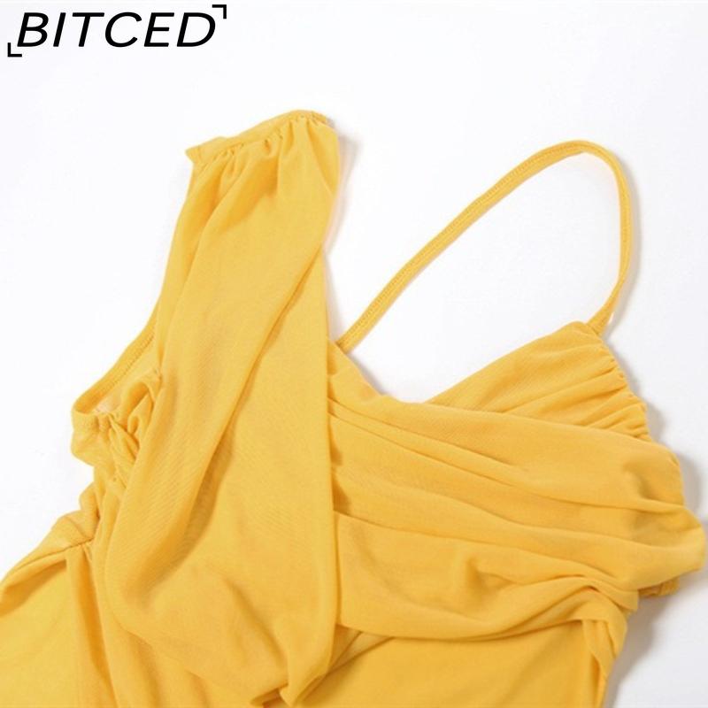 BITCED Summer Women's Solid-Colour Slim-Fit High-Waisted Fashion Strapless Sleeveless Mesh Dress