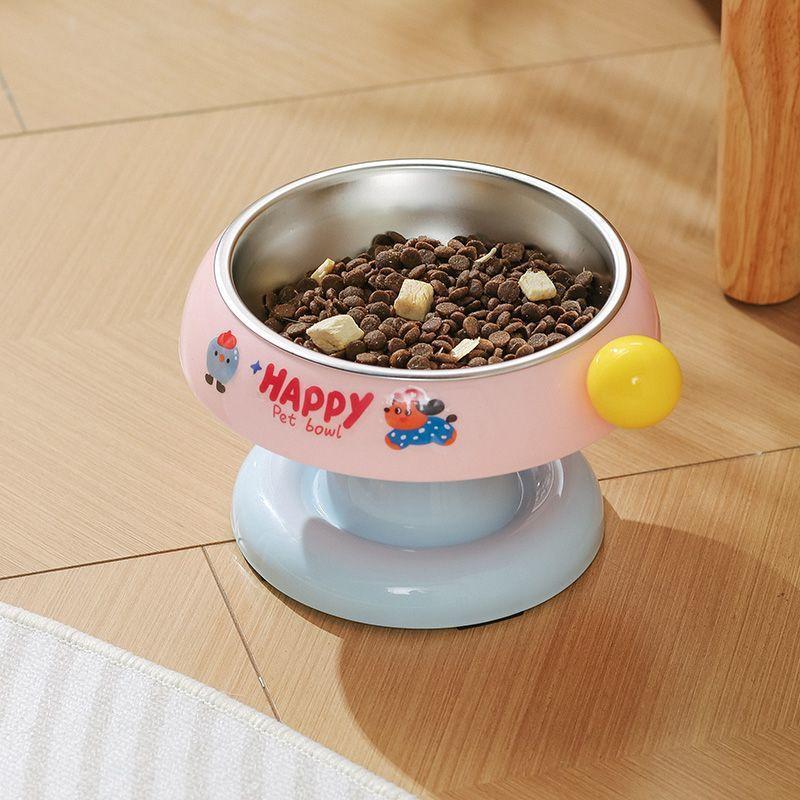 

New High footed stainless steel cat bowl anti slip neck protection anti black chin cat food bowl cute cat dog universal pet bowl
