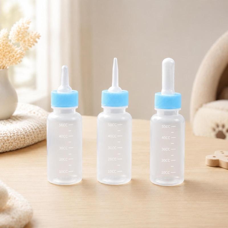Newborns Cats and Dog Nursing Bottles with 3 Teat Shape, Plastic Bottles, Clear Scale Lines, and Removable Cap for Hand Feeding