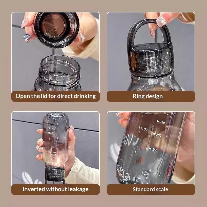 Transparent Leakproof Water Bottle 430Ml/670Ml Plastic Drink Bottle With Handle Wide Mouth Portable Drinking Bottle With Scale