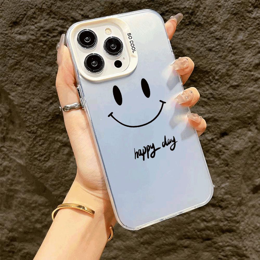 Personalized, simple, cute and smiling phone case for iPhone 16, 15, 14, 13, 12, 11 Pro Max 16E laser plated anti drop phone