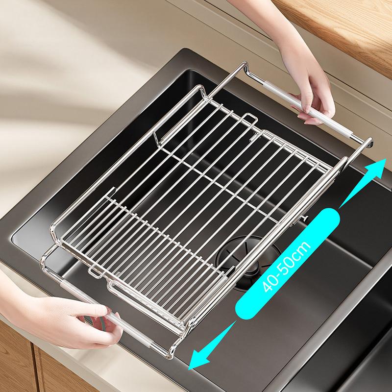 Stainless Steel Expandable Sink Drainer Rack with Filter Mesh Kitchen Dish Drying Organizer for Plates Bowls and Cups
