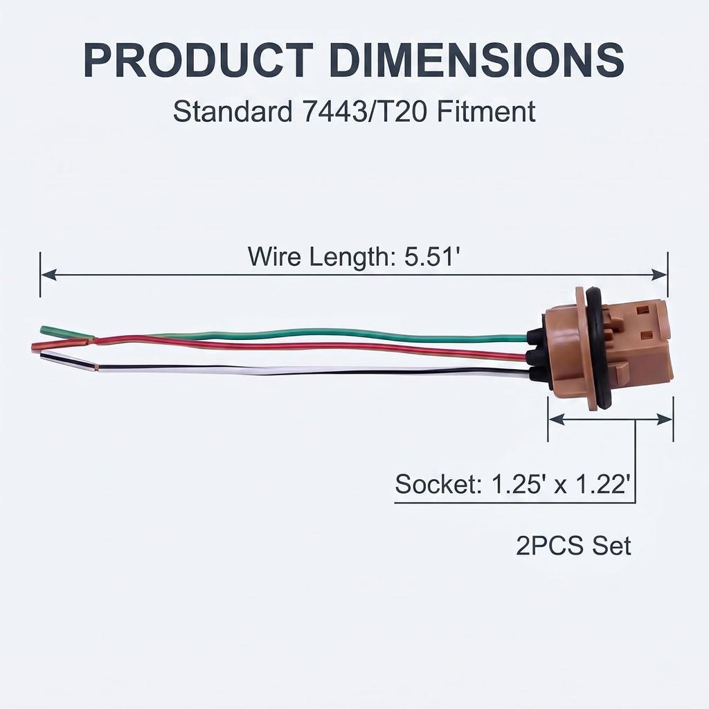 2 PCS Automotive 7443 Brake Light Bulb Holder, Copper Core Wiring Harness Socket, Insulated Female Adapter for T20 Bulb, Universal for Most Cars,