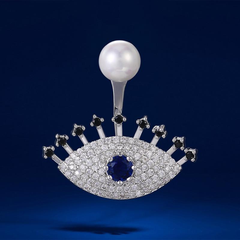 CAOSHI Orecchini Trendy a Forma di Occhio con Perla Sintetica e Zirconia Cubica Piena Scintillante Gioielli Creativi e di Personalità per Feste