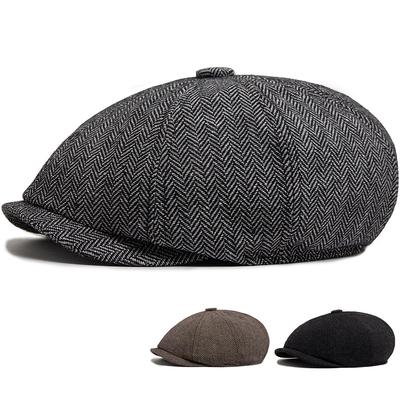 Men Vintage Newsboy Hats Tweed Plaid Beret Octagon Cap Women Casual Herringbone Berets Autumn Winter Warm Flat Hat Adjustable