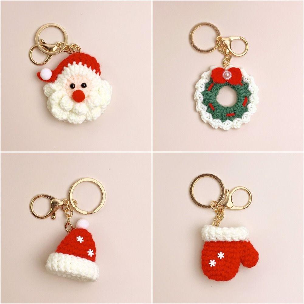Christmas Mini Knitted Hat Keychains Knitted Gloves Christmas Hat Pendant Hat Hand-woven Christmas Gloves Keyrings Friends Gifts