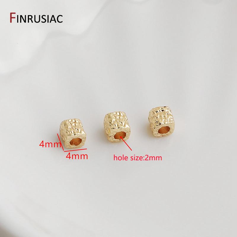 

4MM 14K Gold Plated Brass Textured Square Cube Beads Metal Spacer Beads For DIY Bracelets Necklace Jewelry Making Accessories 10 Pcs