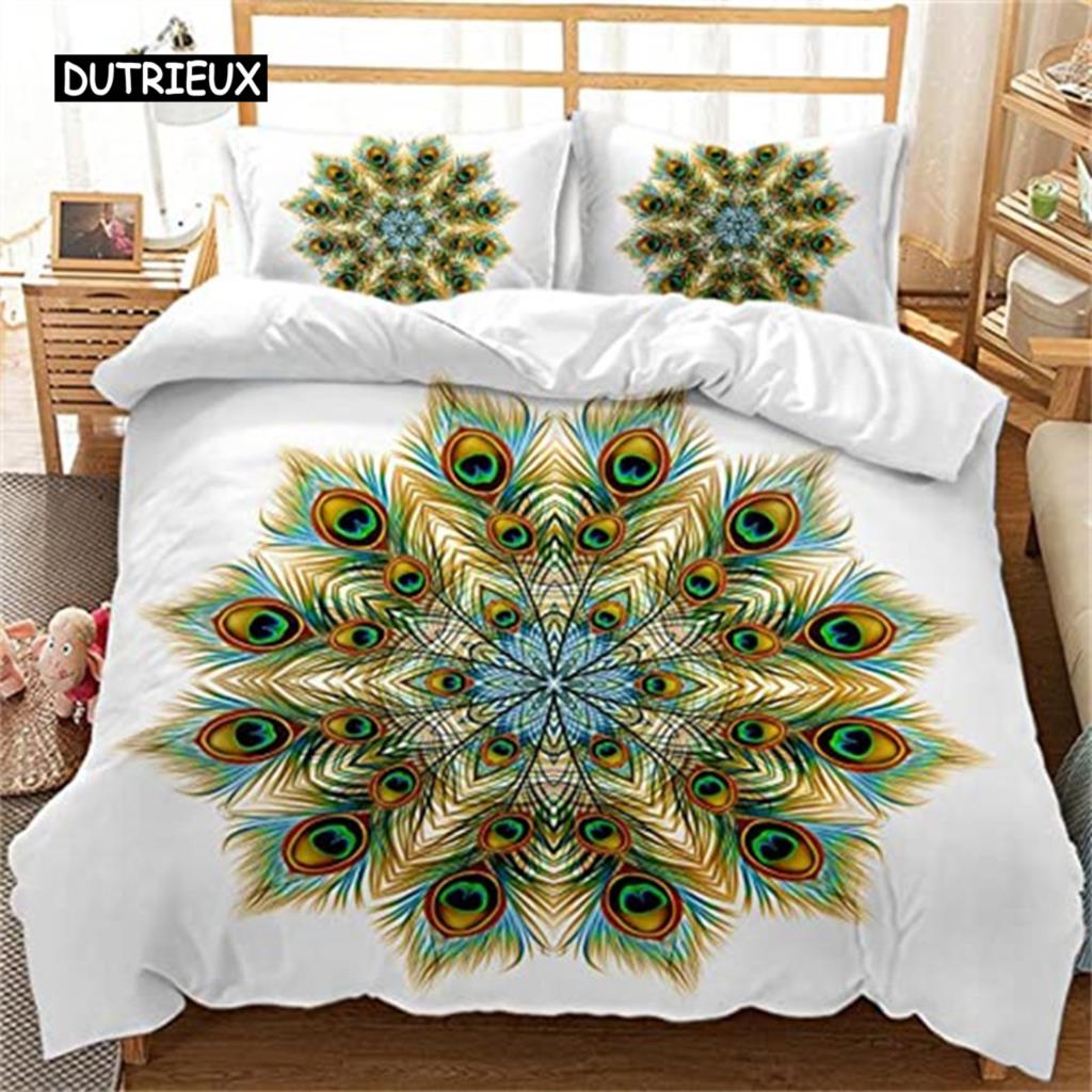 Peacock Feather Duvet Cover Feather Theme Bedding Set Microfiber Floral Quilt Cover Twin King For Teen Boys Girls Bedroom Decor