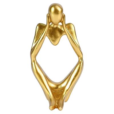 Estátua do Pensador Abstrato Dourado – Escultura Moderna de Resina para Decoração de Casa e Escritório | Pequena Estatueta do Pensador Profundo para Acento Interior Contemporâneo