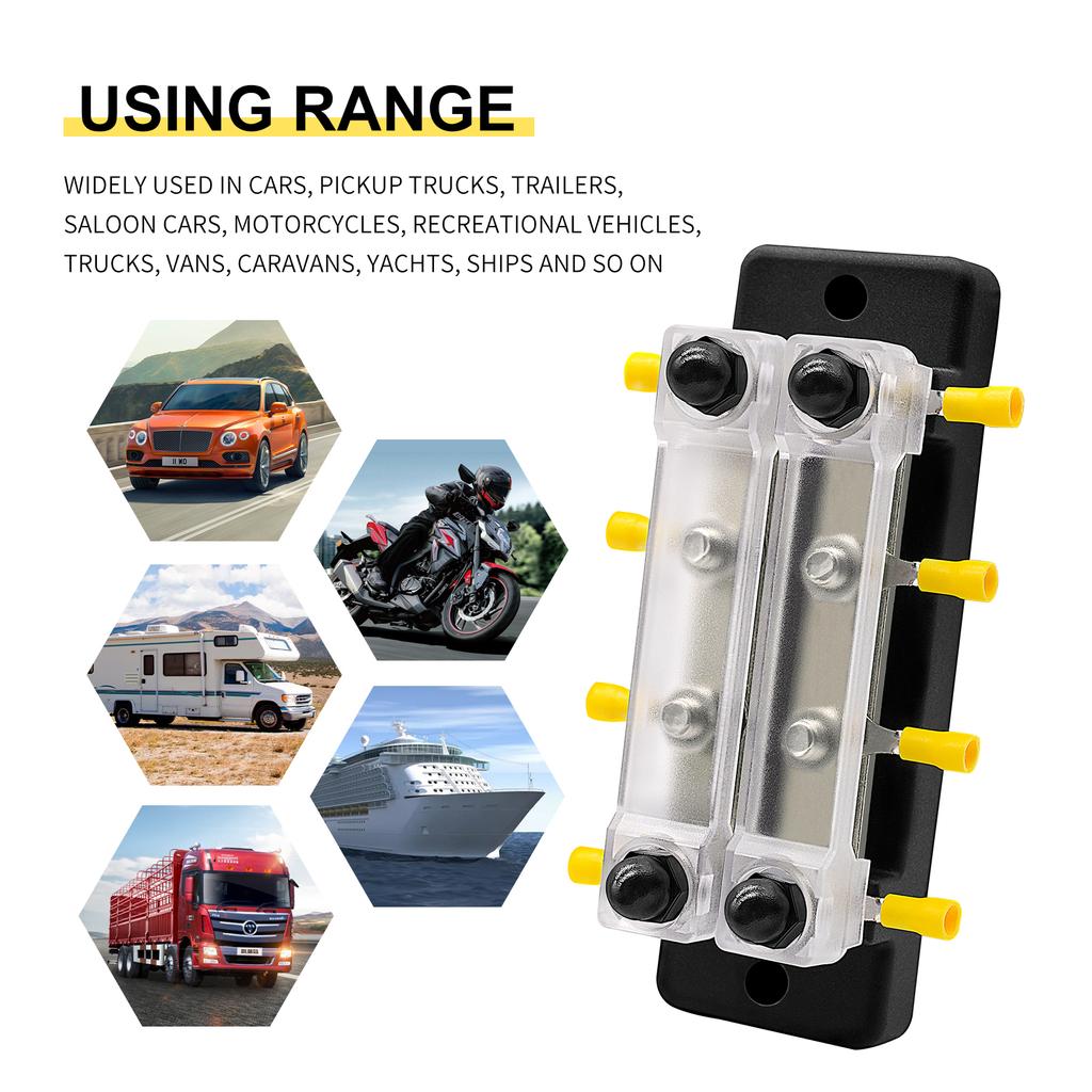 8 Terminal Bus Bar 150A BusBar Block with Cover Ground Distribution Power Distribution Terminal Block for W/ 8 M6 Screws