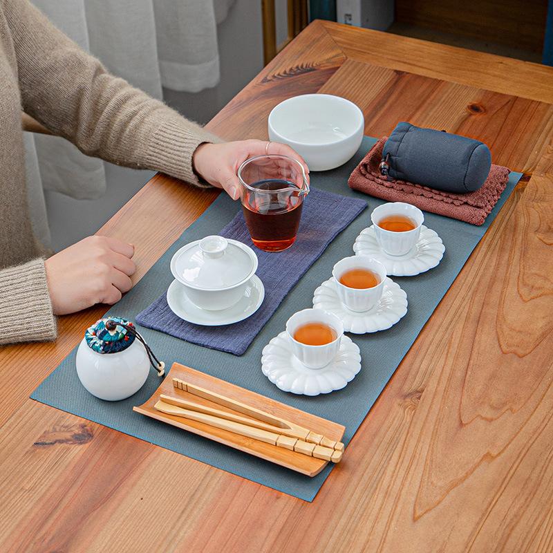 Tea Artist Tea Art Teaching Tea Set Travel Kung Fu Tea Set Suet Jade White Porcelain Cover Bowl Teacup Gift