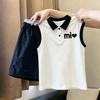 Girls' Trendy Patchwork Polo Vest Set - Sleeveless Top for Medium & Large Kids, New Summer Arrival
