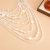 Exaggerated Heavy Industry Stacks Imitation Pearl Necklaces, Fashionable Multi-Layer Long Handmade Beaded Chain Necklaces