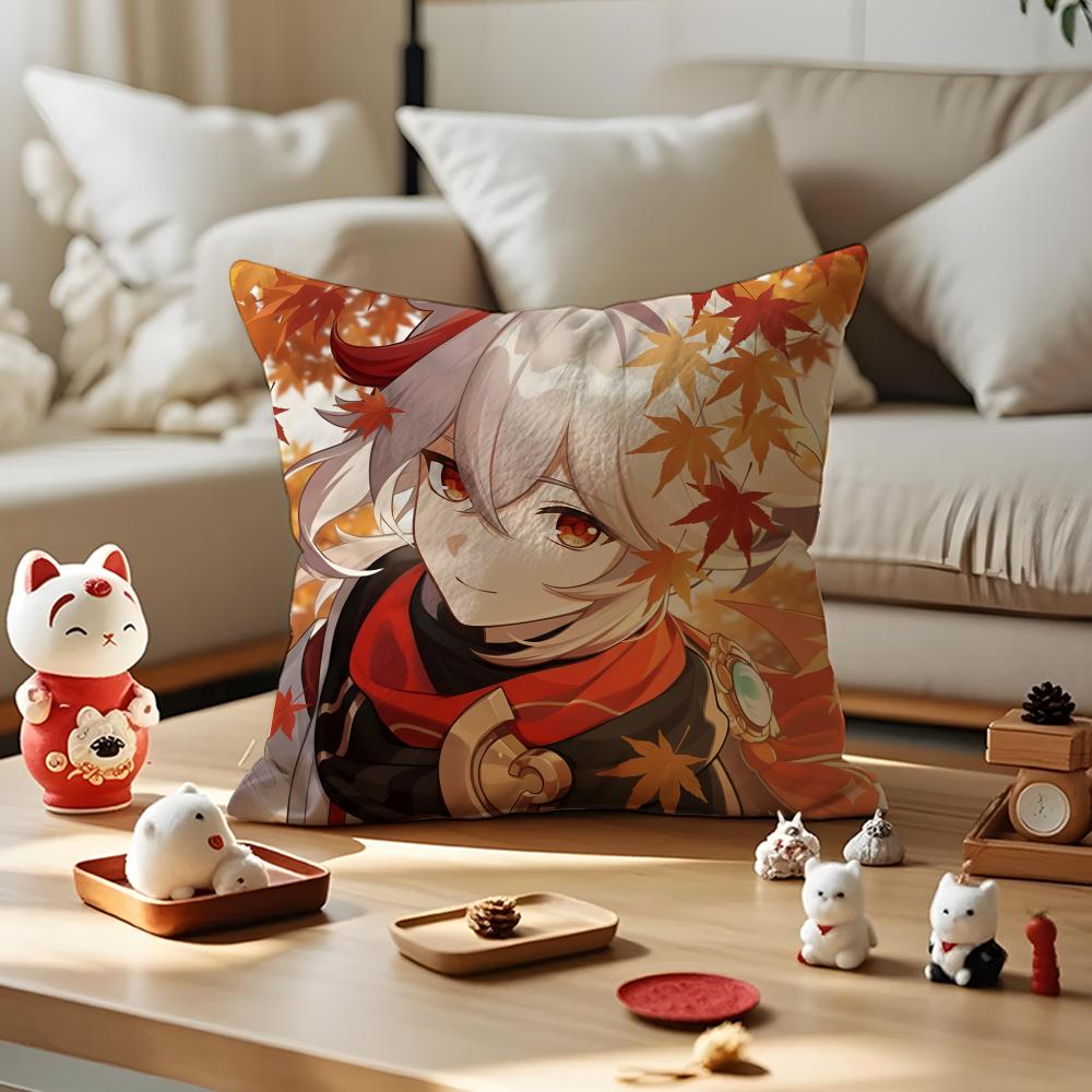 Game Genshin Impact Kazuha Cushion Cover Silky Short Plush Invisible Zipper Dustproof Sofa Pillow Case for Home Decor