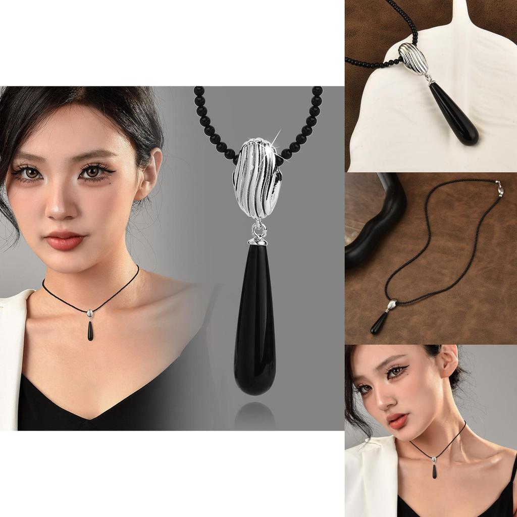 Unique Black Onyx And Pearl Necklace Featuring Elegant Geometric Design For Women