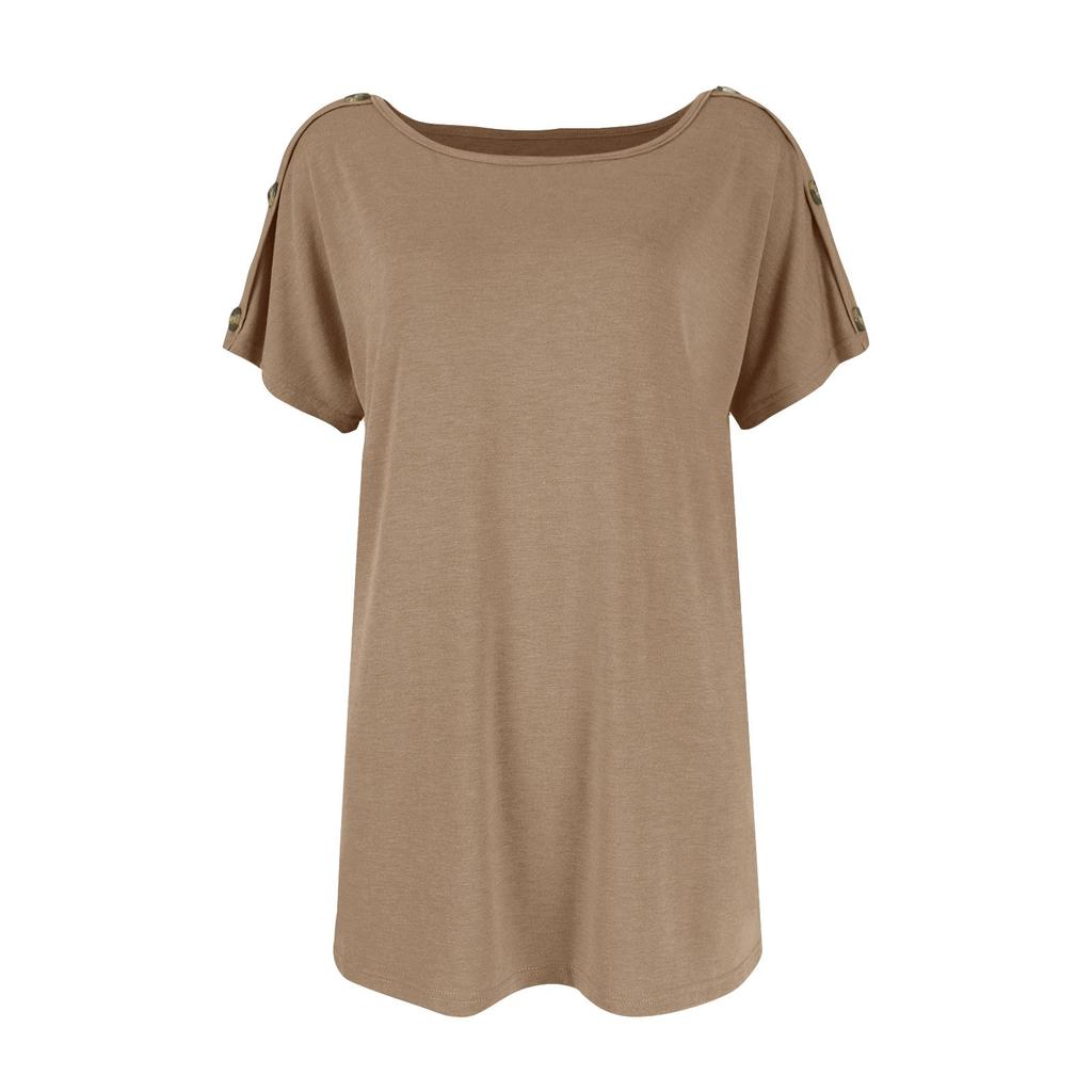 Women's Fashion New Round Neck Color Button Short Sleeve Top