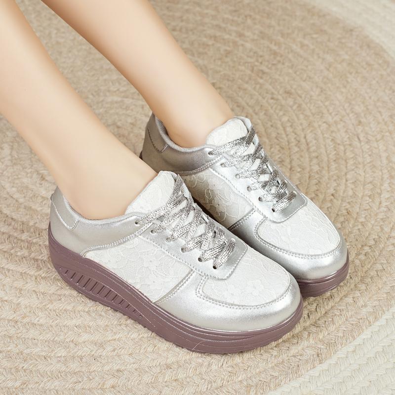 Fashion Fashion Ladies Women'S Shoes Sport Sequins Wedges Shoes Shake Silver Comfortable Sport Jogging Tennis Lace-Up Running Sneakers
