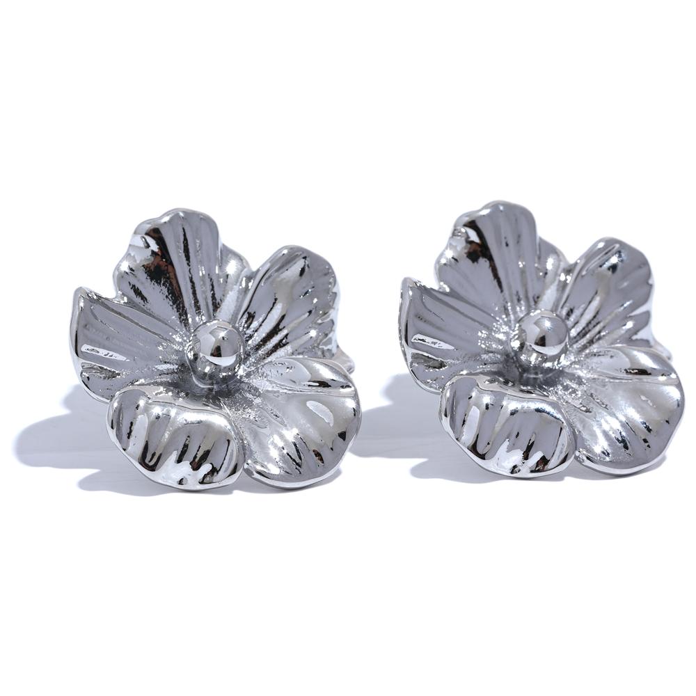 Yhpup 316L Stainless Steel Metal Flower Stud Earrings Rust Proof 18K Gold PVD Plated Modern Daily Jewelry for Women Charm Gift