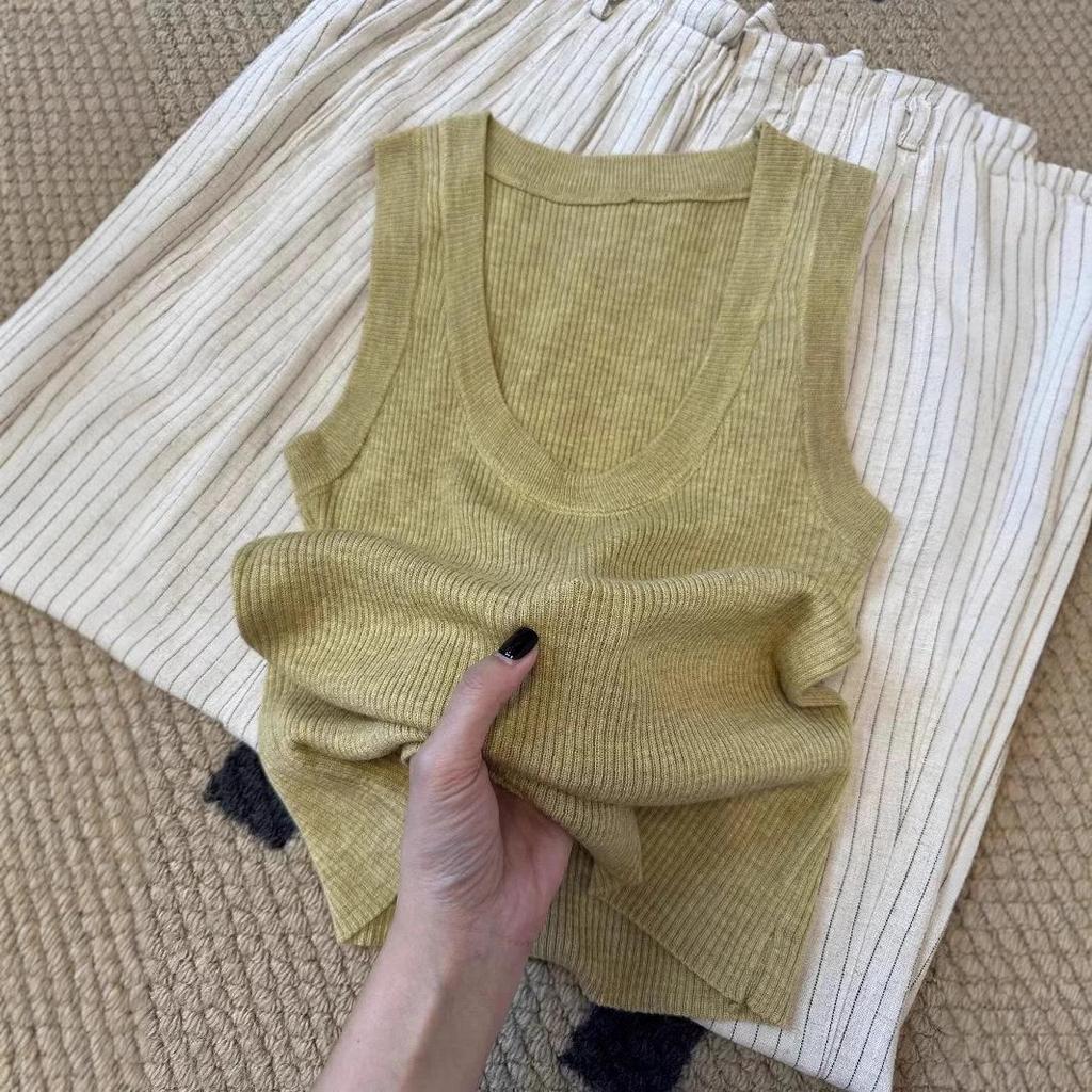 Korean Style U-Neck Knit Vest Women’s Slim Fit Sleeveless Camisole - Summer/Spring Wear