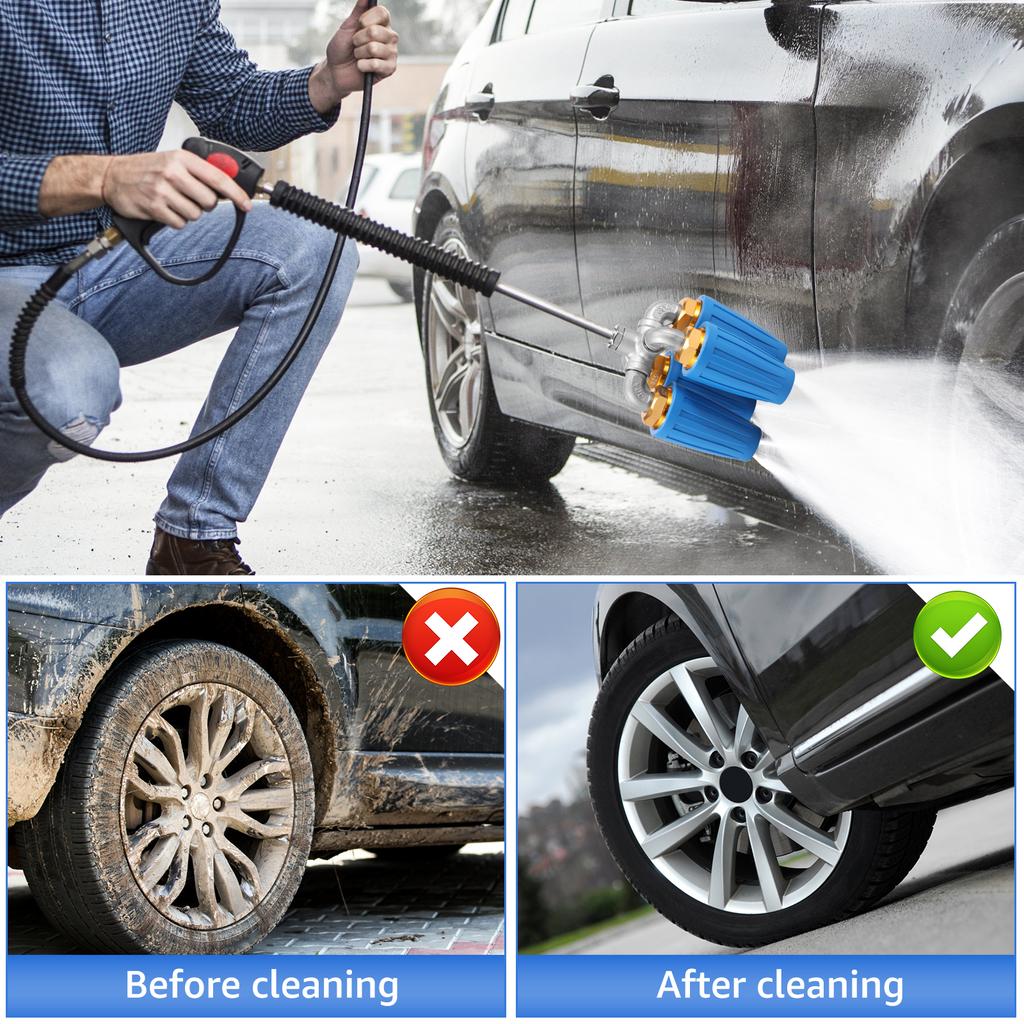 4 in1 4000 PSI Turbo Nozzle 360° Rotating Pressure Washer Nozzle with 1/4 Inch Quick Connector Four heads Sprayer Tips