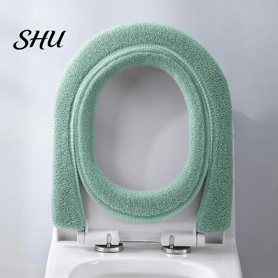Bathroom Toilet Seat Cover Universal with Handle Soft Warm Solid Thickened Color Comfortable U-shaped Cushion Accessories Elastic