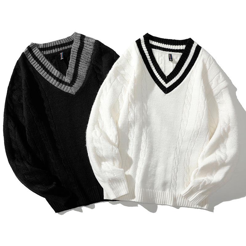 Men's Thickened V-Neck Knitted Sweater - 2024 Autumn/Winter Casual Base Layer