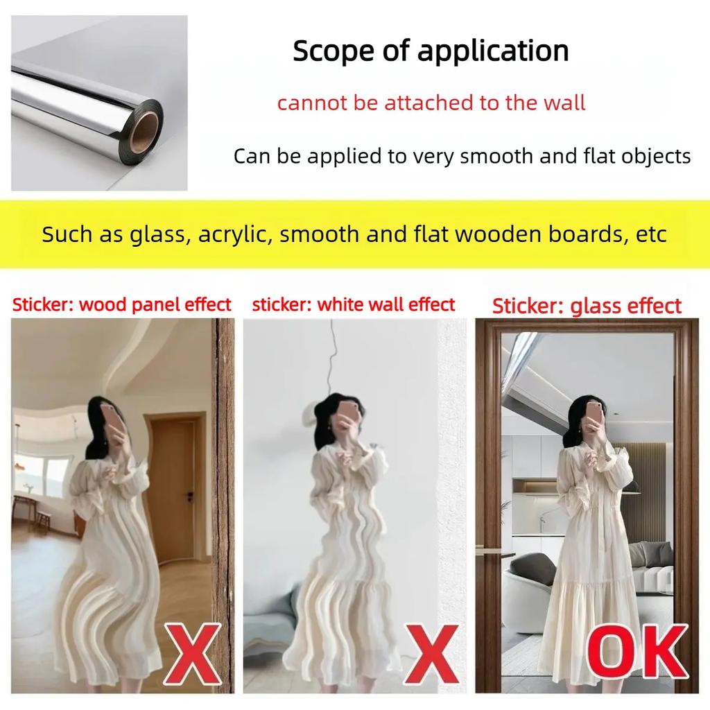 Self-Adhesive Mirror Sticker, 20 × 40 Inch Soft Glass Mirror, for Glass Doors & Home Use, Full-Length Instagram-Style Bedroom Reflective Film