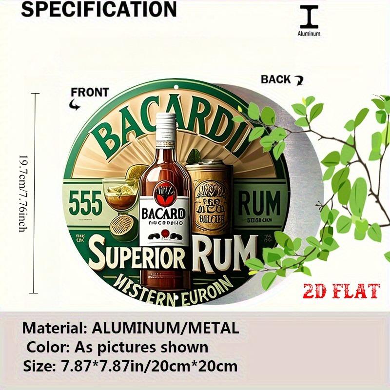 1pc Bacardi Rum Aluminum Metal Tin Sign - Round Wall Art, Tropical Drink Design with Rum Bottle, Lime & Can, Rustic Decor (as the picture,M)
