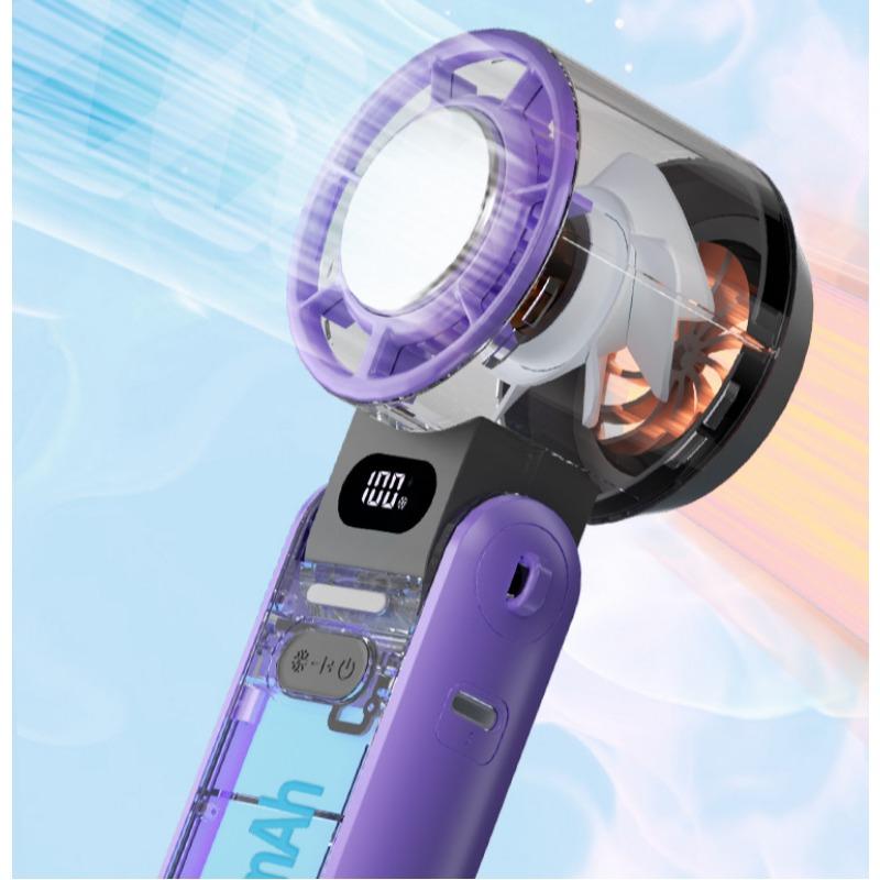 1PC High-speed Handheld Fan Ice Compress Cooling Small  Outdoor Portable Foldable Small Neck Fan Digital Display Stepless Speed Regulation