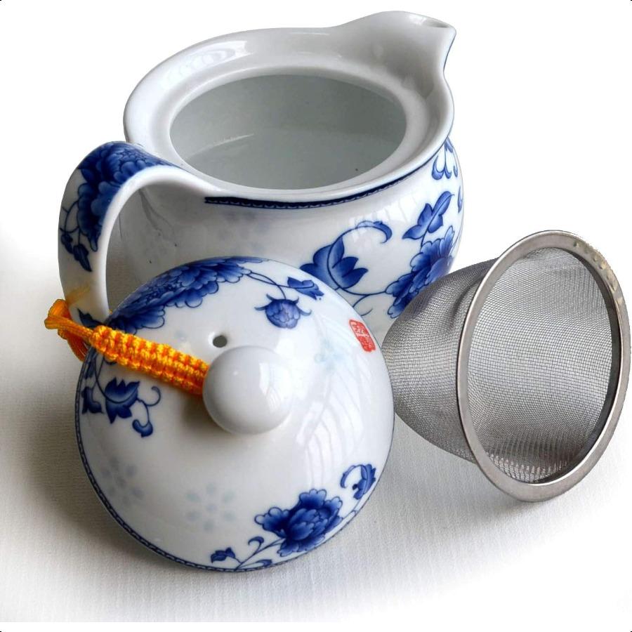 Teapot 350ml Blue and White Flower Porcelain Tea Pot with Infuser Classic Water Pot Peony noble